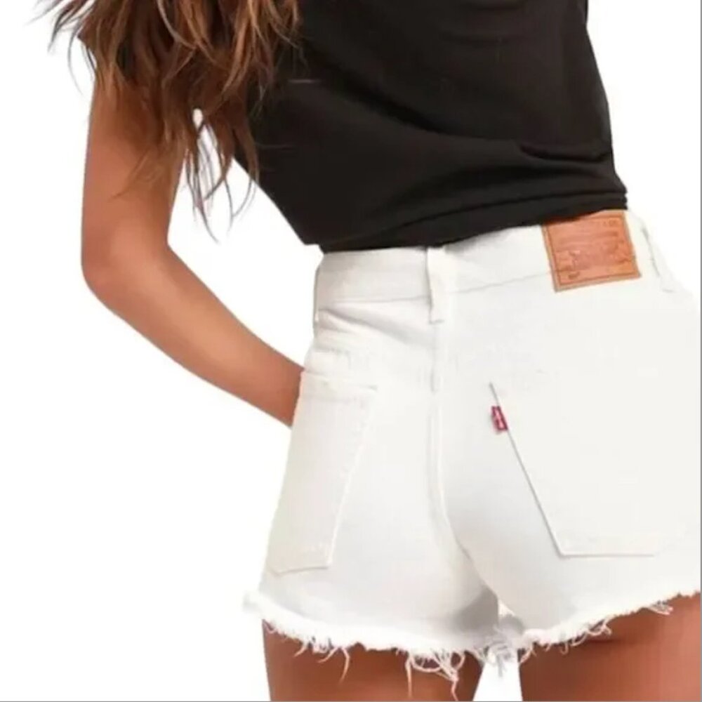 Levi's White Jean Shorts Distressed High-Waisted